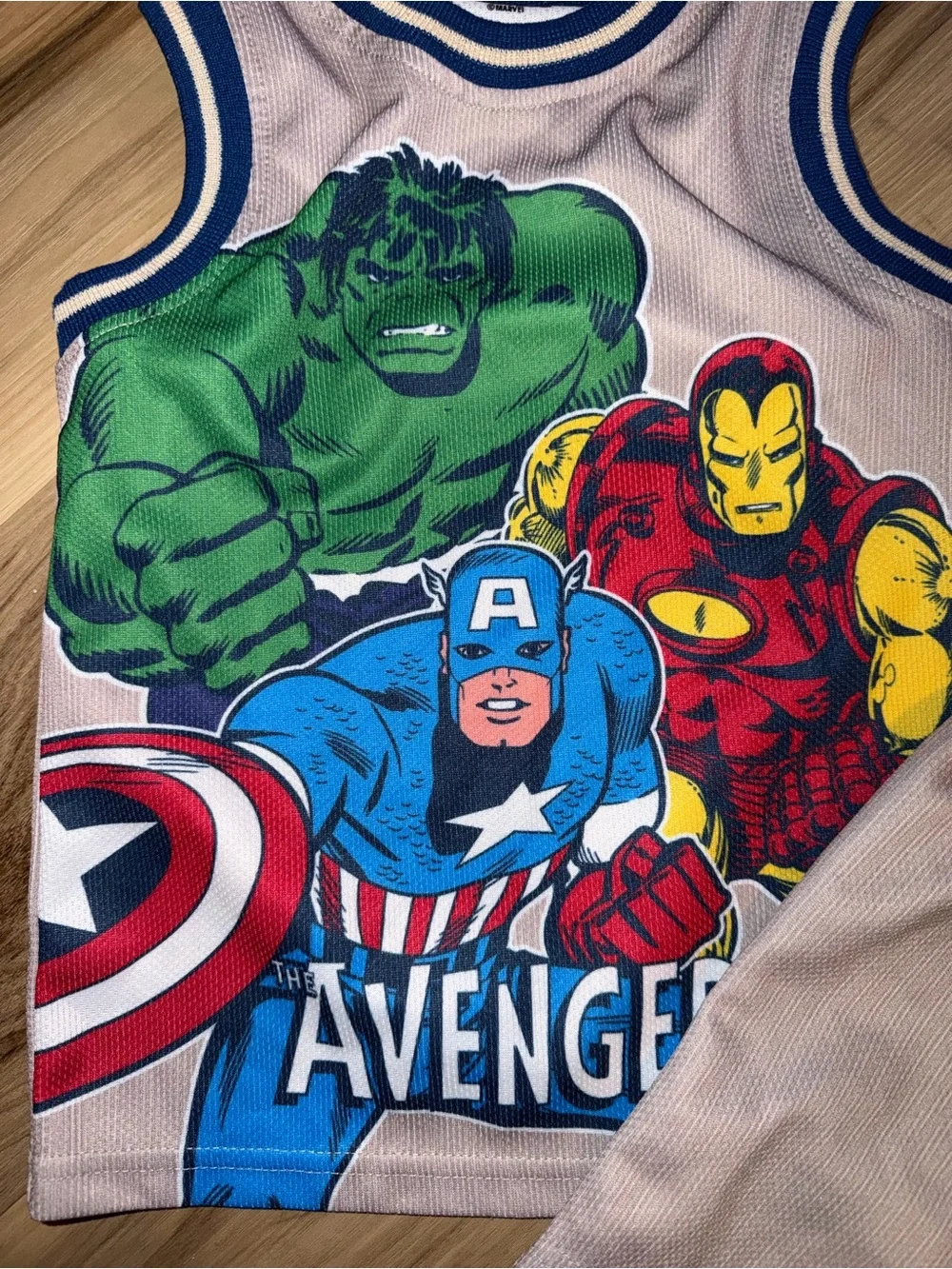 Boys Beige Avengers Tank and Shorts Set - Marvel Superhero Outfit